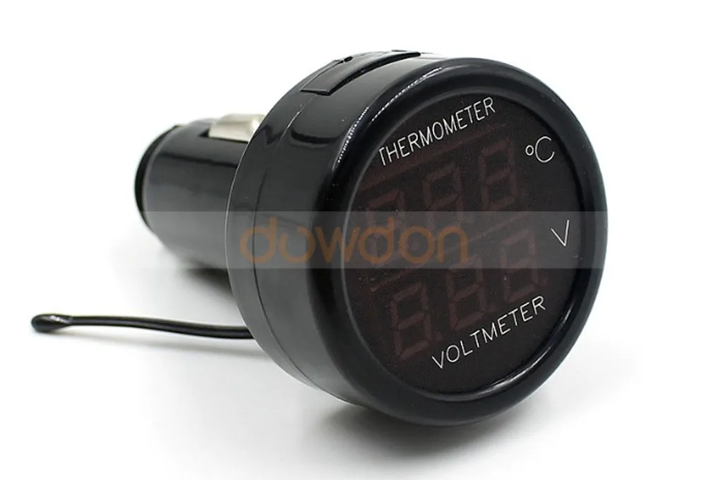 digital auto motorrad batterie voltmeter thermometer detektor 2 in1  zigaretten anzünder temp volt test messgerät