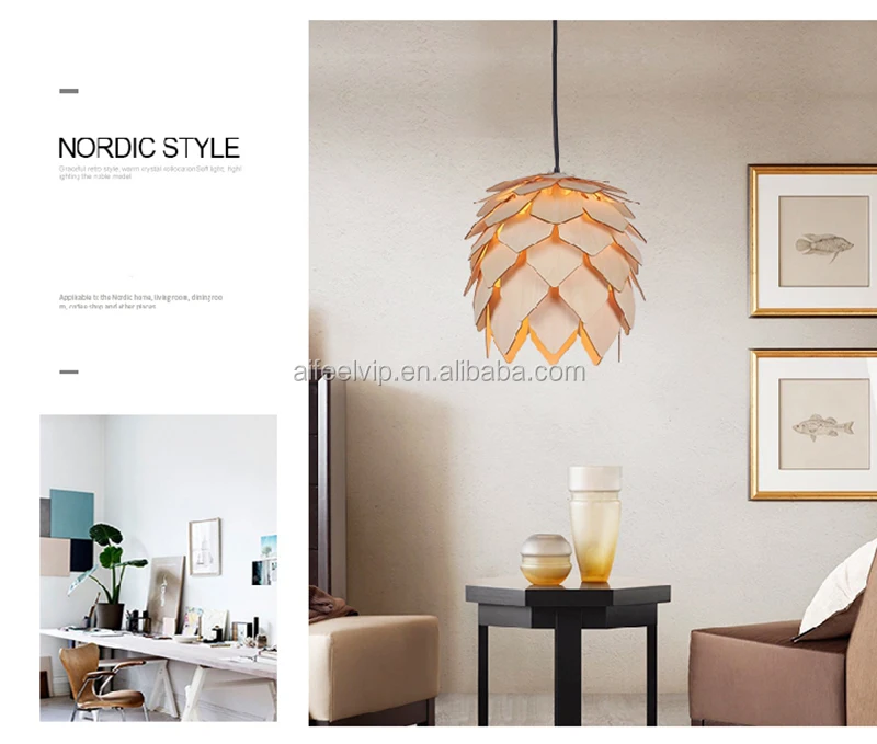 Home decorative pine cone shape nature timber pendant light for living room or dining room
