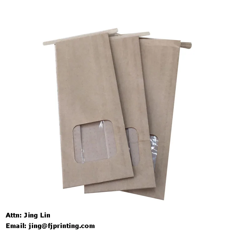 Biodegradable Pla Lined Kraft Paper Bags With Clear Window Custom
