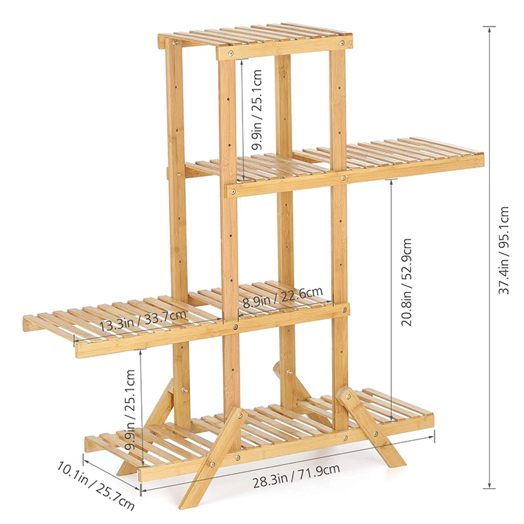 Plant Rack Stand, 4-Tier Verstelbare Badkamer Opslag Bamboe Plank