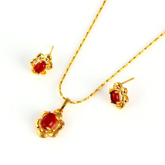 

61245 xuping elegant gold plated women red diaond jewelry set