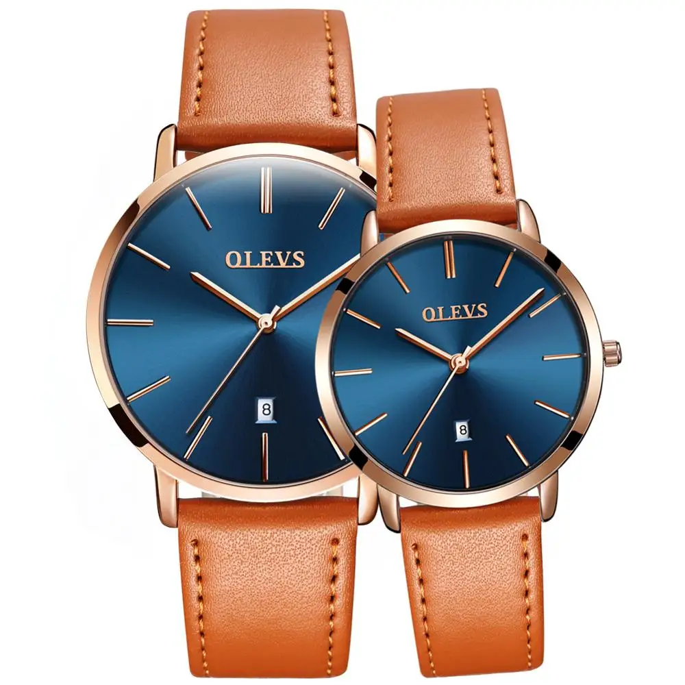 

Olevs Brand 5869 Watches for men Waterproof Quartz watch Leather wristwatch with date Calendar Lady Clock Couple Watch