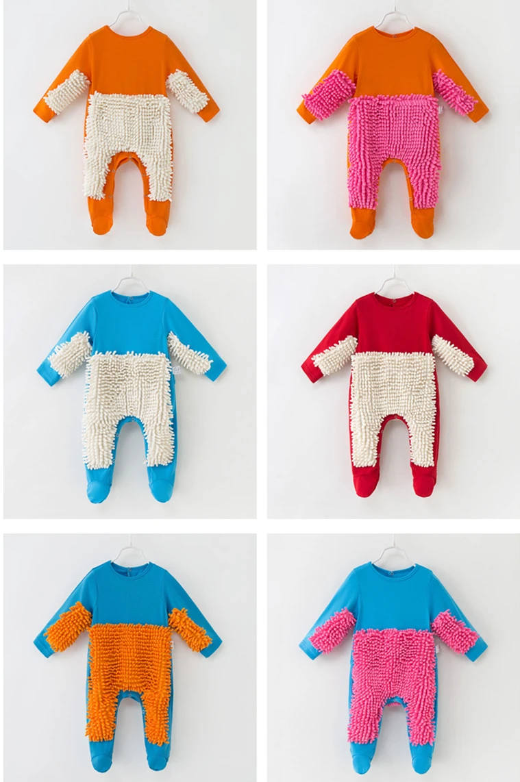 Baby Mop Romper Floor Cleaning Mop Suit Onesie Outfit Baby Boys Girls