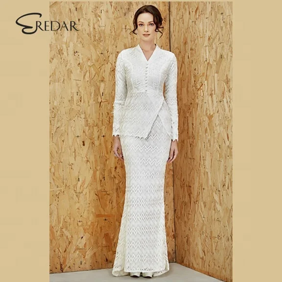 High quality fashion design Embroidery long sleeves lady baju kurung vietnam