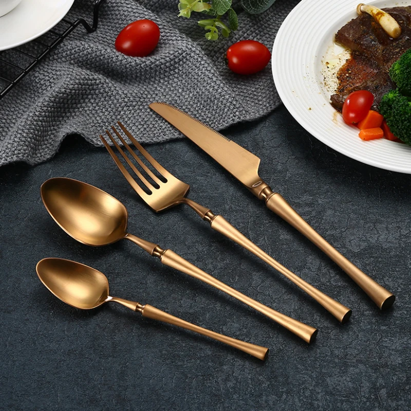 

Customize logo small MOQ SS304 stainless steel rose gold gift wedding cutlery set