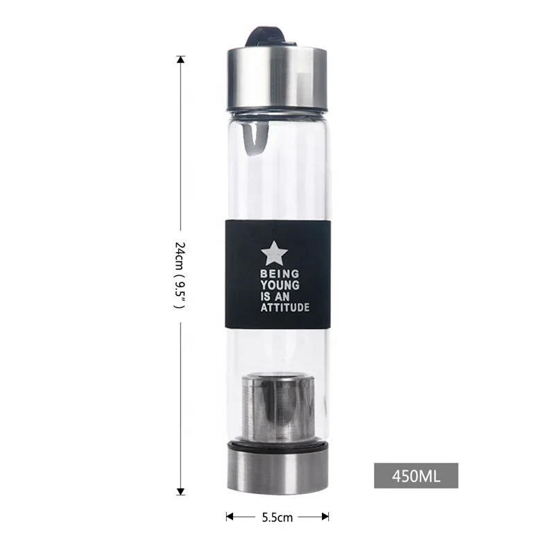 

YiJia 450ml custom glass juice hot/cold water bottle with tea infusers, Black;brown;red;blue