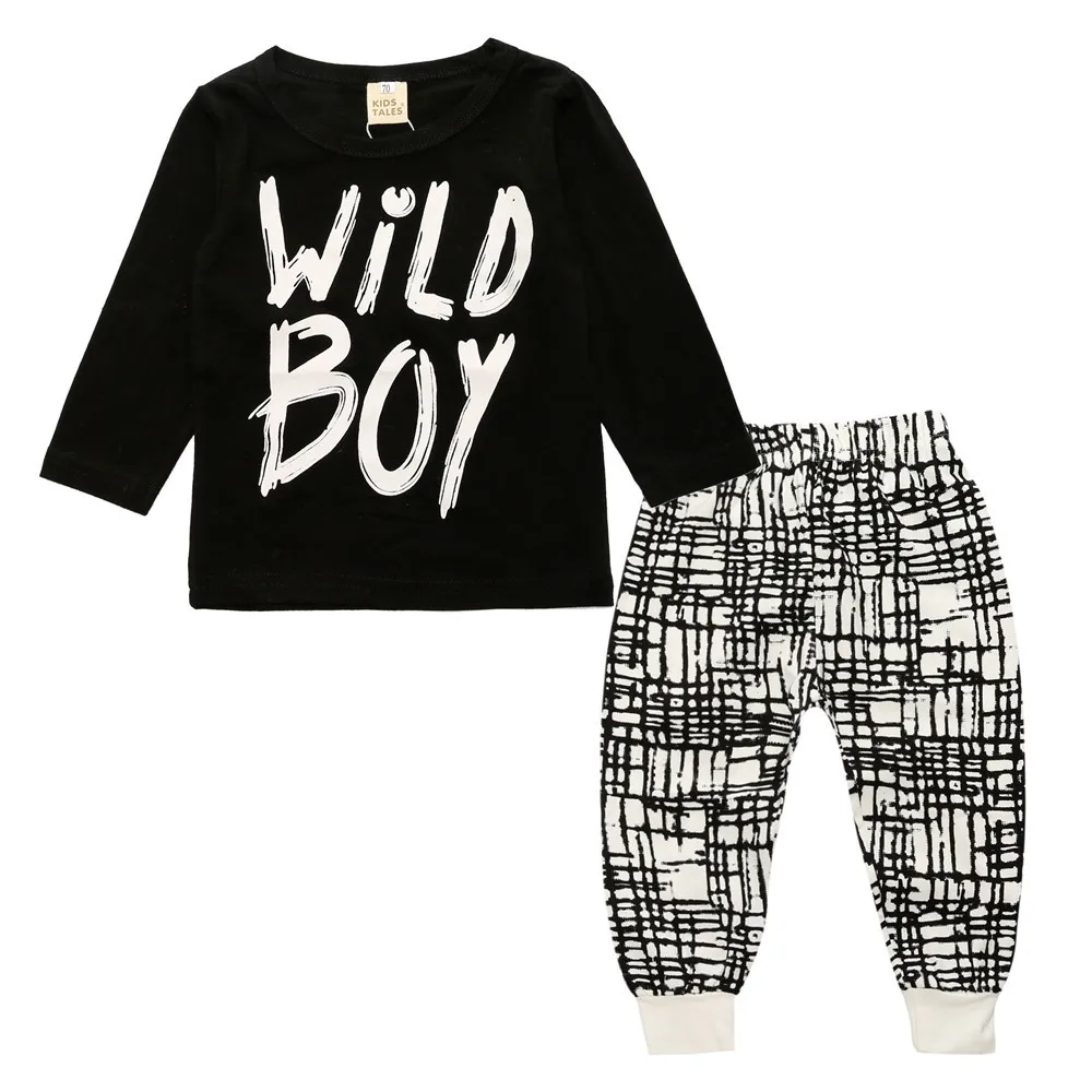 

INS Baby Kids Clothing Sets Wild Boys Printed Cotton Baby Clothes Set, Black