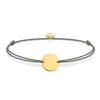 Letter Carving Coin Stainless Steel Custom Logo Engraved Tiny Tags Charm Bracelet Knitted Cord Adjustable Drawstring Bracelet