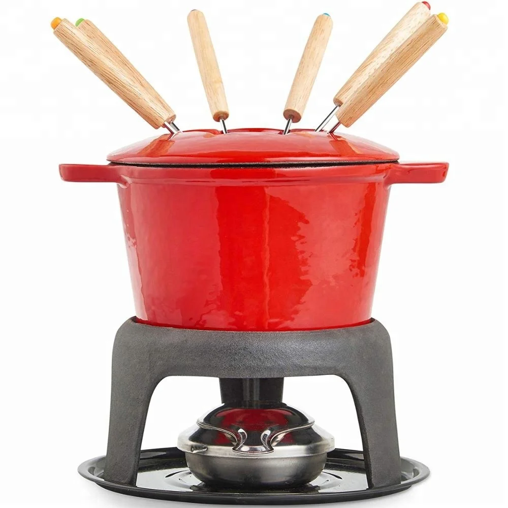 
Fondue Set with 6 Forks Stylish Cast Iron Porcelain Enamel Pot Makes All Styles of Fondue Such as Cheese and Chocolate 63 fl oz 