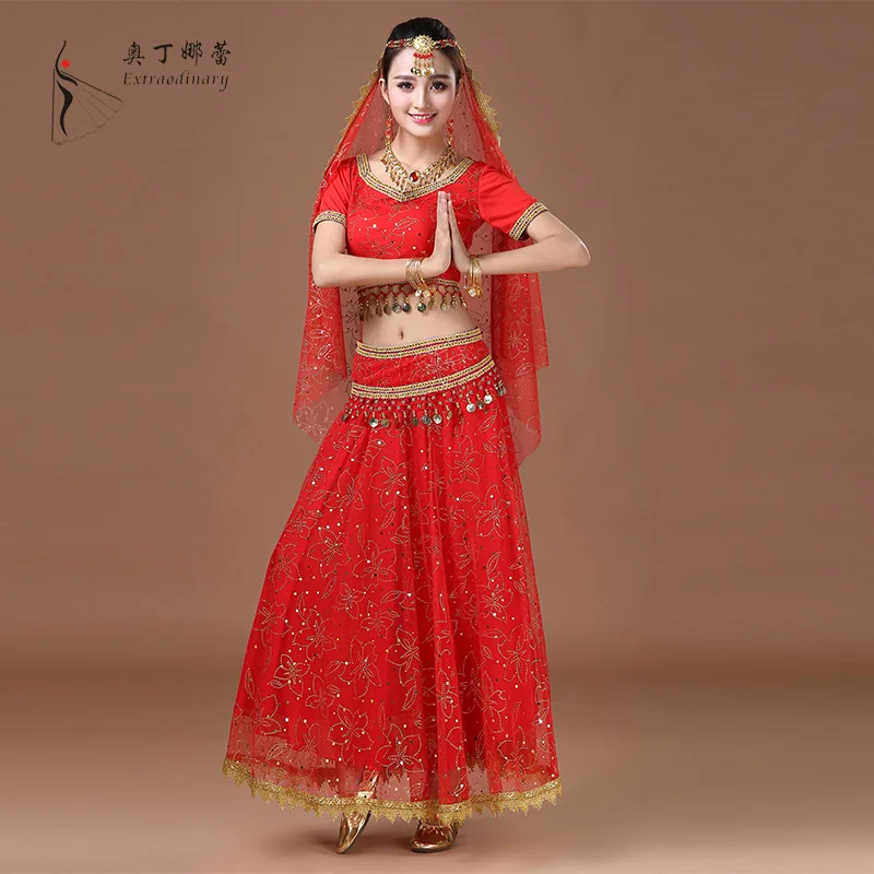

Hot Indian Bollywood Belly Dance Costume Set Sari Bellydance Skirt Suit Women, Red;fuchsia;royal blue