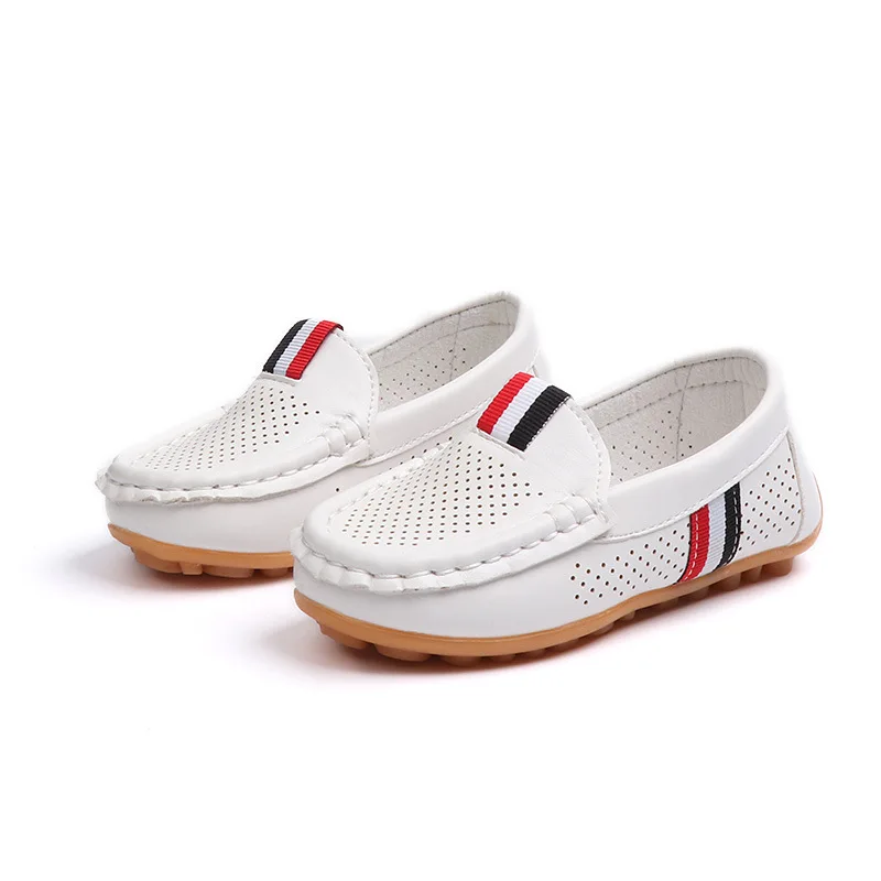 

Wholesale hot selling cheap slip on boy kids loafers shoes, White/black/brown
