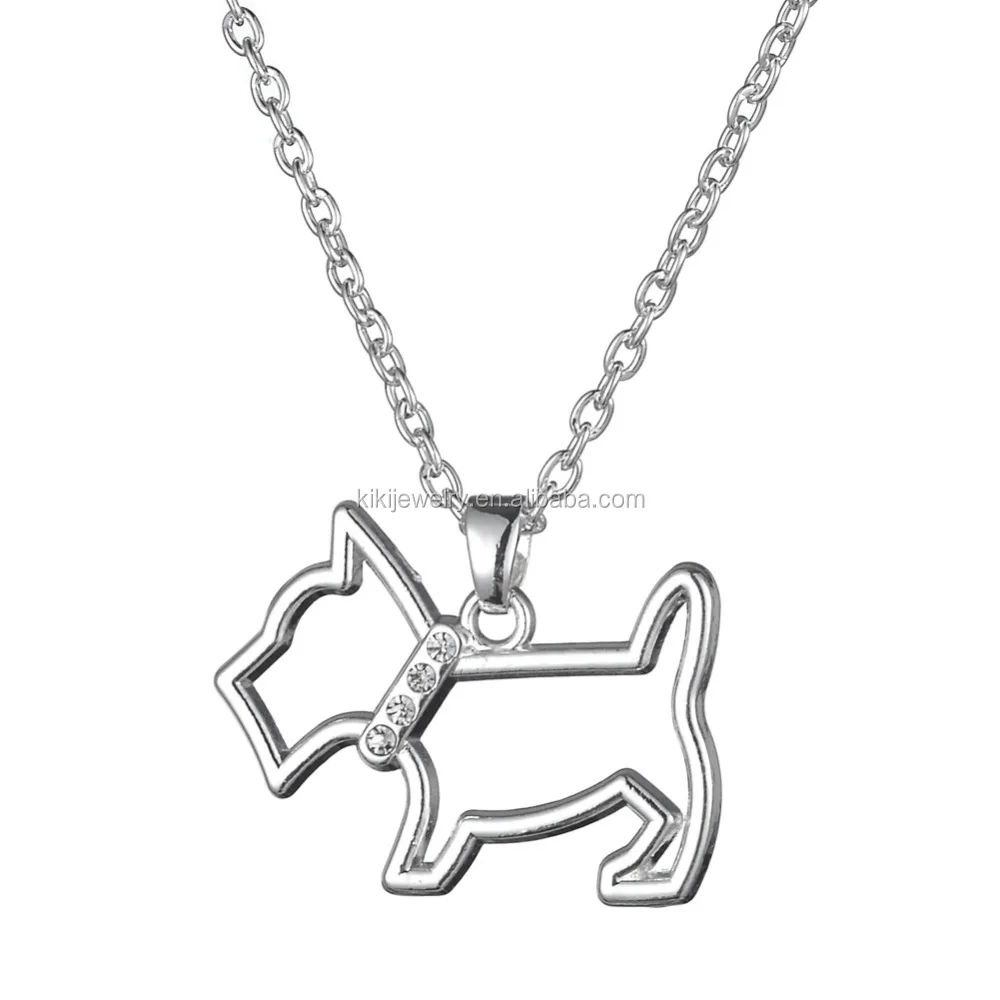 

Lovely Girls Zinc Alloy Silver Crystal Scottish Terrier Dog Pendant Necklace