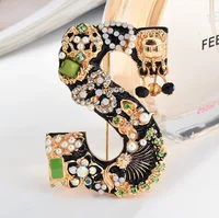 

Wholesale Korea European Style Rhinestone Crystal Diamond Pearl Colorized Personalized Letter Brooch Pins