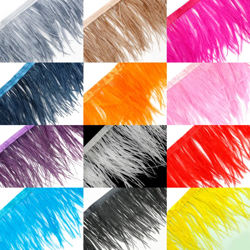 Custom 10cm Multi Color Long Ostrich Feather Plumes Fringe Trim for Party Clothes.jpg