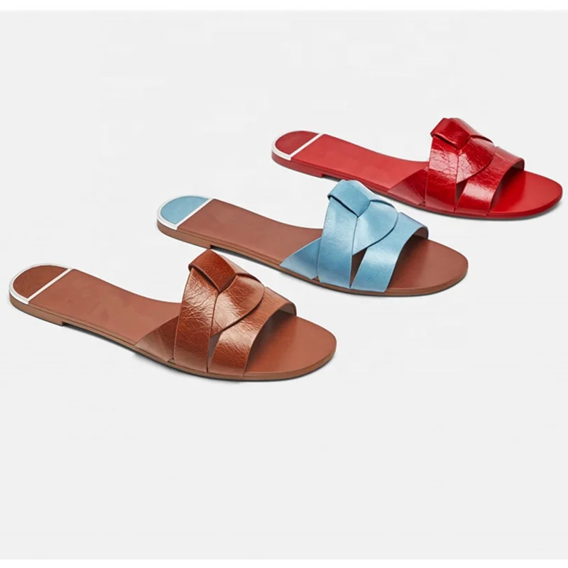 

Women leather flat slippers mule shoes summer slippers flat sandals