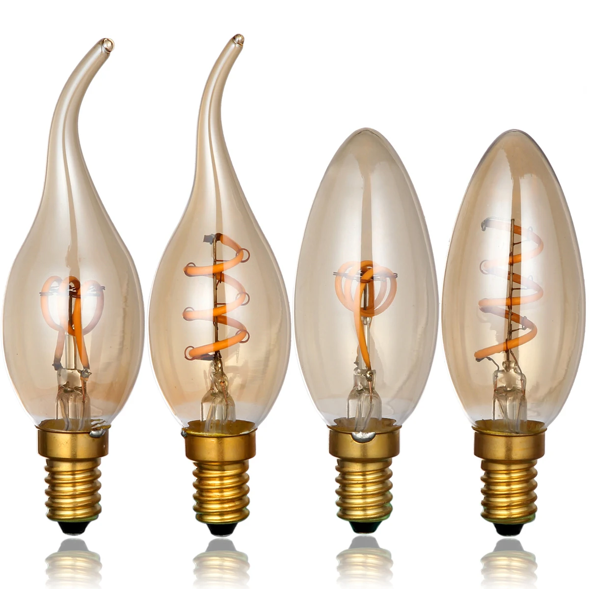 Candle shape Edison LED Filament Bulb C35 Vintage Spiral Lamp Soft Flexible Filament Cob LED Bulb Gold Tint