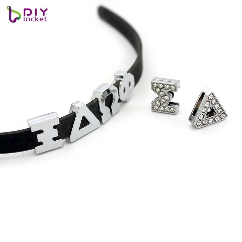 Wholesale Silver Rhinestone Greek Alphabet Slide Charms For 8mm