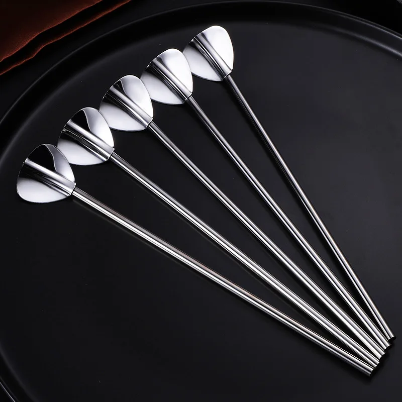 

High Quality Fast shipping Stainless steel straw spoon sand milk tea coffee heart shaped spoon