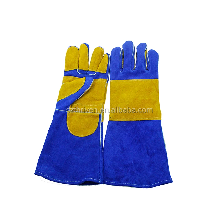 Red Heat Resistant Elbow Length Leather Gloves For Hand Protection