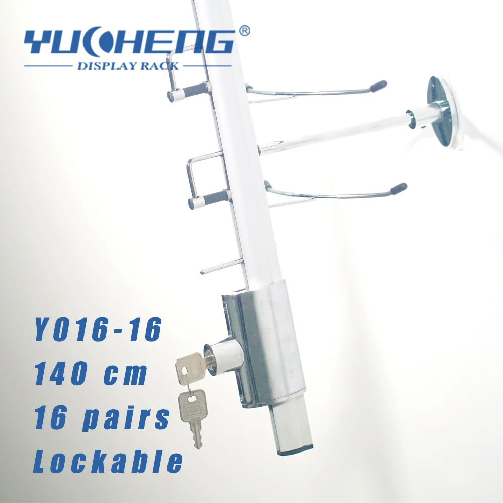 

[YUCHENG] hold 16 frame sunglasses wall display with lock 140cm Aluminium Alloy glasses rack bar with lock Y016-16, Silver