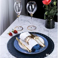 

European American cutlery set model room Western food dish home steak plate blue printed dish clubhouse set up