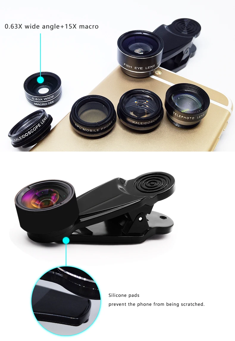 LIGINN 7 in 1 camera lens kit Wide Angle Fisheye Macro Telephoto CPL kaleidoscope starlight cell phone camera lens