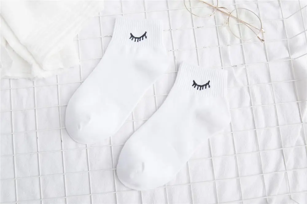 
Embroidery Eye Socks White Meias Socks Women Ankle 