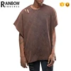 Wholesale Oversized Acid Wash T Shirt Men Distressed Tee Shirts With Side Splits