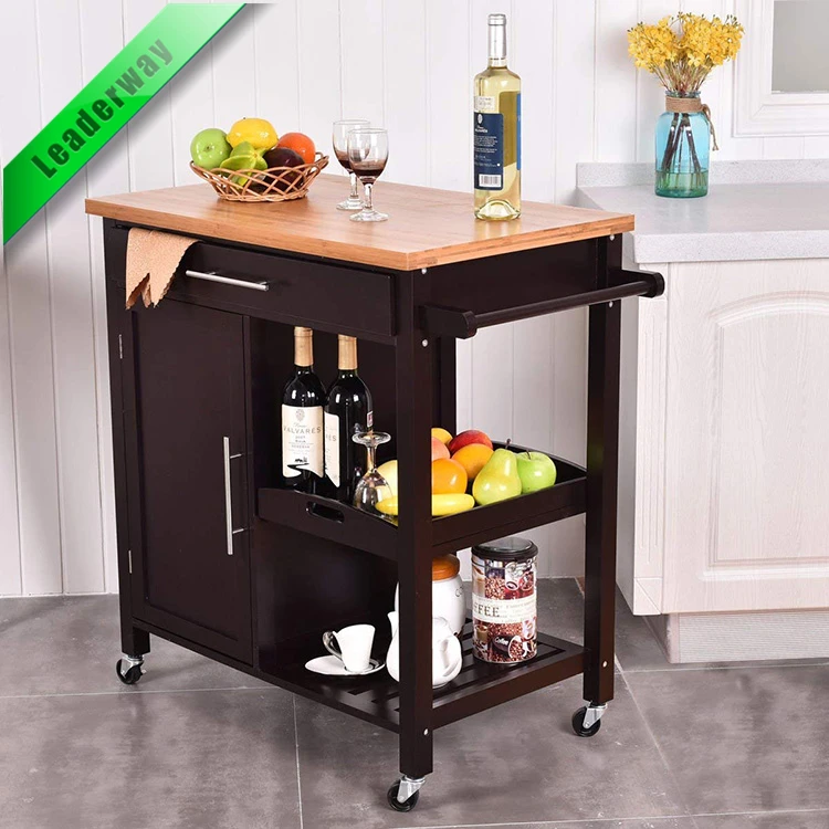 3 Layers 2 Drawer Kitchen Vegetable Storage Island Trolley Kitchen Furniture For Home Restaurant Use