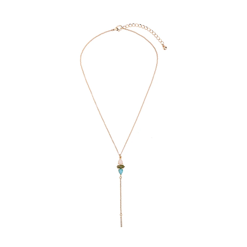 

xl00973b Minimalist Gold Plated Crystal Stone Pendant Chain Necklace