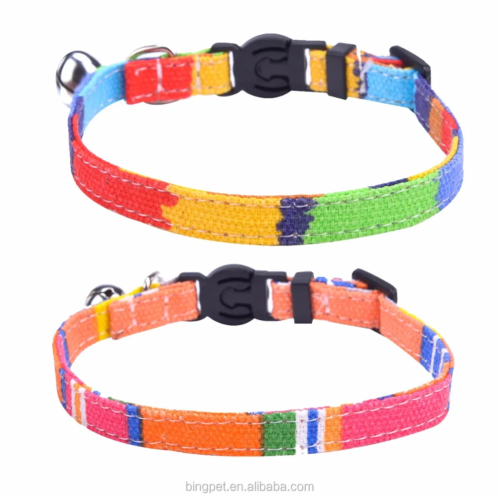 

Wholesale 2 pcs/set Breakaway Cat Collar Canvas Personalized Safe Kitten Puppy Collars with Bell Adjustable Neck Lead