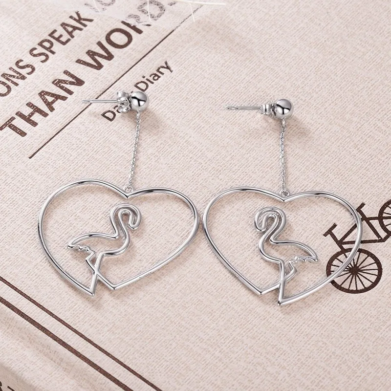 

New Statement 925 Sterling Silver Fashion Heart Bird Earrings Trend 2020