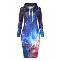 

3D printed allover sublimation sweatshirt dress pullover long hoodie dress womans with hood