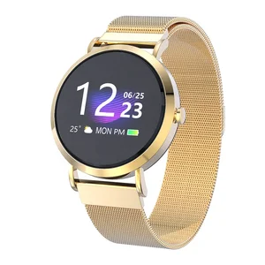Fashion OEM gold stainless steel band bluetooth big touch screen smart watch health for blood pressure ios android