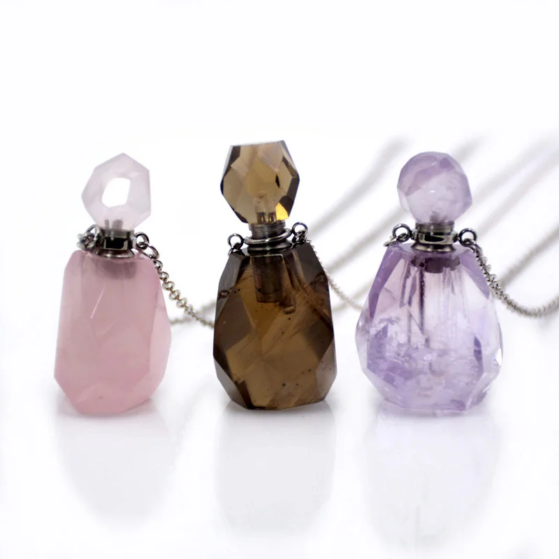 

Natural Elegant Perfume Bottle Necklace Multi Clear Crystal Essential Oils Vial Necklace Pendant for Girl