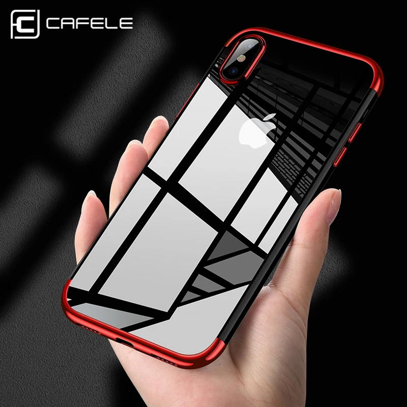 

Fashion CAFELE Transparent TPU Soft plating Mobile Phone Back Shell for iPhone X Silicone Case, Black,blue,gold,red,silver,rose