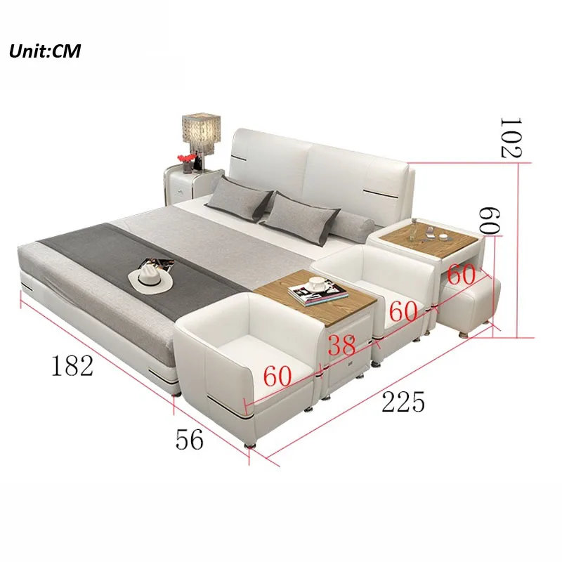Hot selling multifunction modern leather bed with dresser mirror and sofa