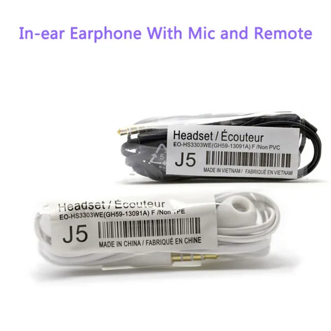 20pcs/lot 3.5mm J5 Handsfree 1.2m In-ear Headphones Earbuds Earpieces Earphone With Mic Microphone For Samsung