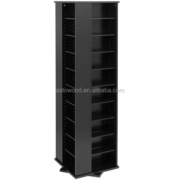 Large Four Sides Spinning Tower Cd Dvd Storage Cabinet Black Color
