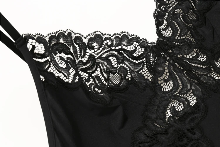 In Stock 3 Colors Sex Nightdress With Lace Embroidered Slip Nightgown