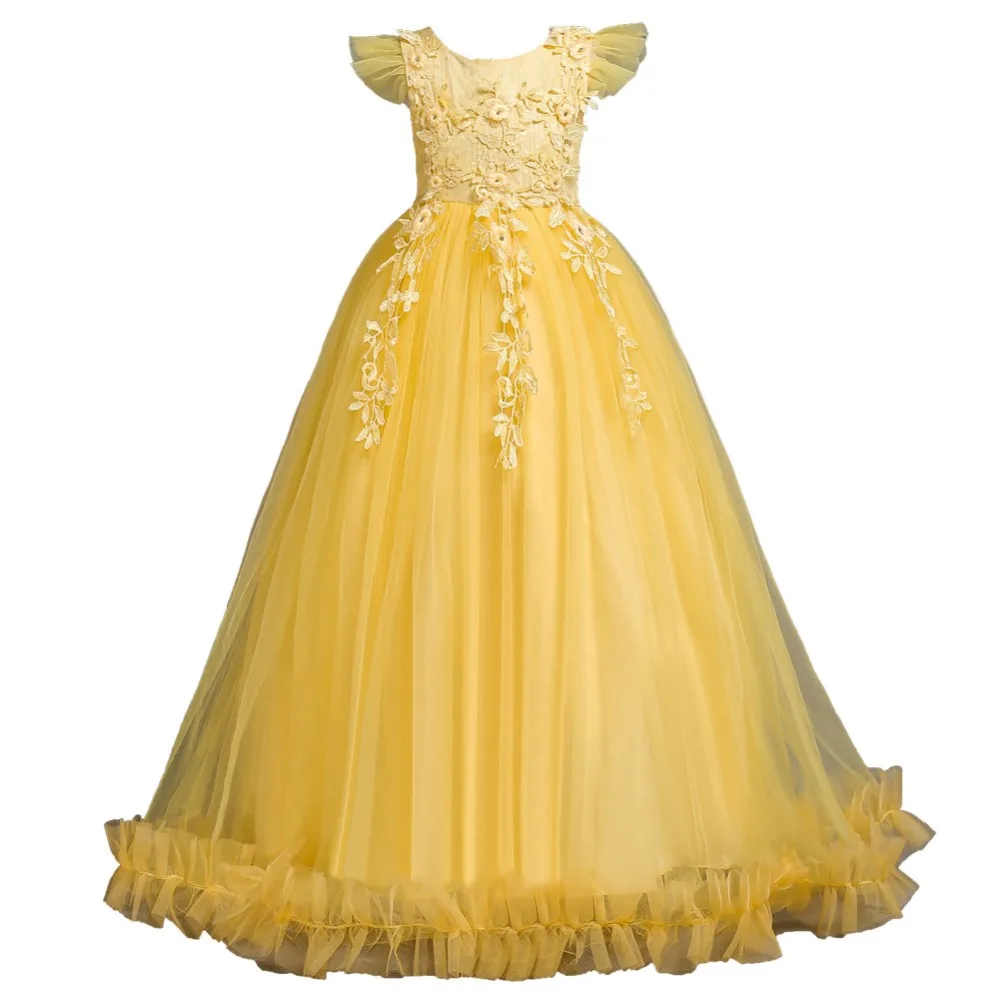 

Fancy little girls lace dresses flower girls dresses puffy party long ball gown for kids, Green;blue;red;purple;yellow;pink