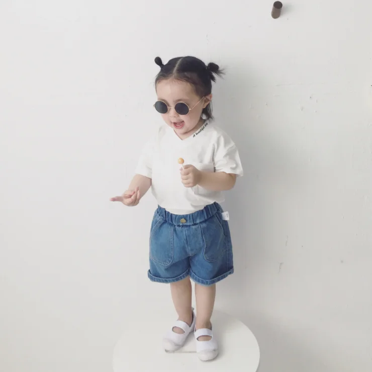 
Wholesale cheap v-neck collar baby girl clothes 0-12 months blank t-shirt 2111 