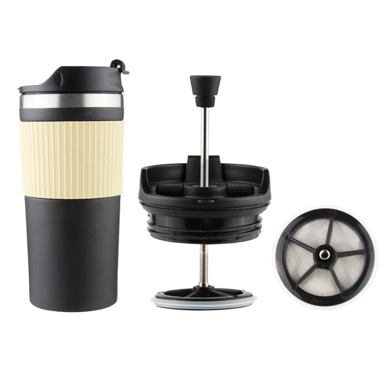 

Hot Sale 12oz Double Wall Travel Press Coffee And Tea Press Stainless Steel Insulated Travel Coffee Plunger
