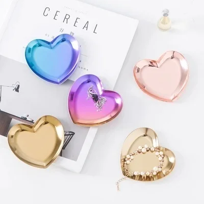 Metal Rose Gold Heart Stainless Steel Jewelry Dish Ring Trinket Holder Bridal Gift