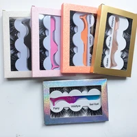 

Low MOQ 3pair eyelash box silk mink false eye lashes 3pairs 3D eyelashes with a tweezer set