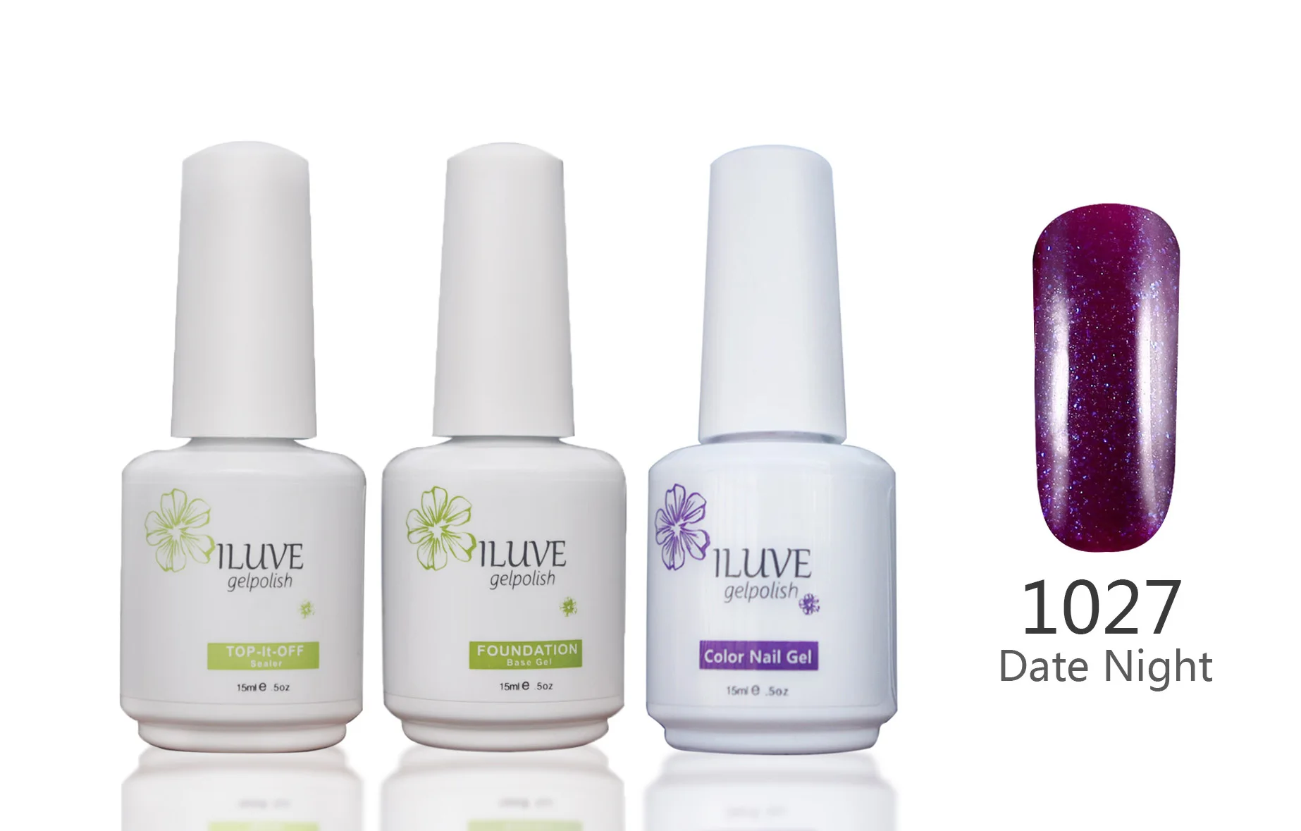 3 packs iLuve Professional Purple Shimmer Nail Gel Polish UV LED Lamps Gel 15ml Base Top
