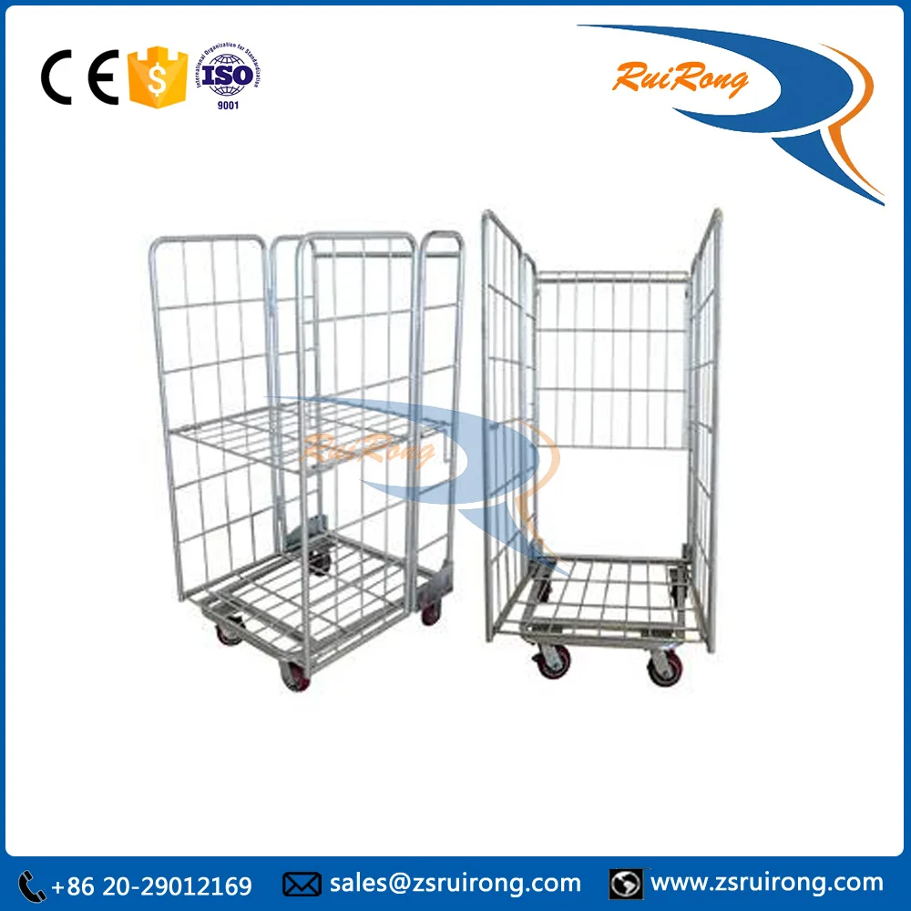 reliable foldable storage cage trolley box pallet with 4 nylon wheels