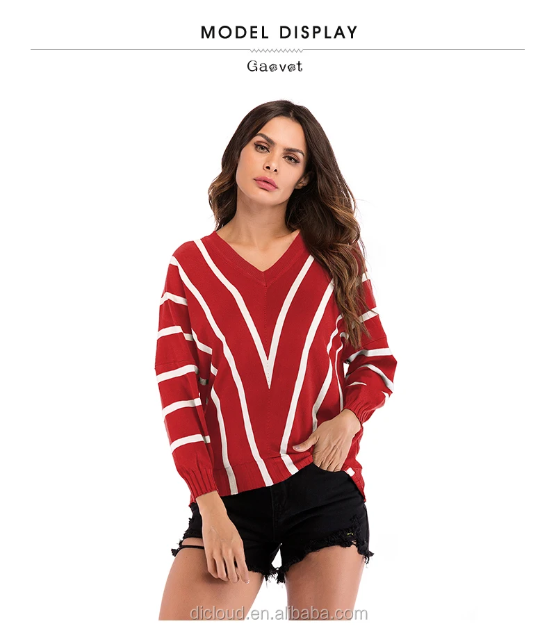 Vneck Stripe Pullover Knitted Fancy Sweaters For Women Buy Fancy
