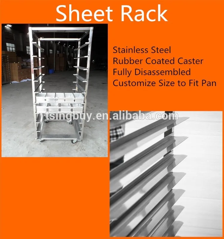 Commercial stainless steel bread baking pan trolley