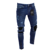 

Cross-border designed for high street men in Europe and the United states jeans knees creases holes skinny trousers, men